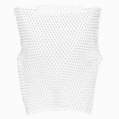 Crystal Studded White Fishnet Tank Top