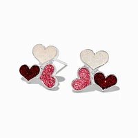 Glitter Triple Heart Valentine's Day Stud Earrings