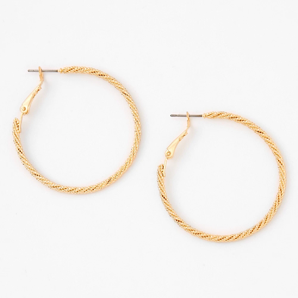 Gold-tone 40mm Laser Cut Twisted Hoop Earrings