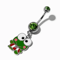 Keroppi® Silver-tone Stainless Steel Green Crystal Charm 14G Belly Bar