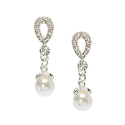 Crystal 1" Teardrop Pearl Drop Earrings