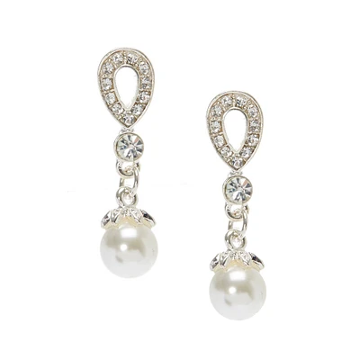 Crystal 1" Teardrop Pearl Drop Earrings