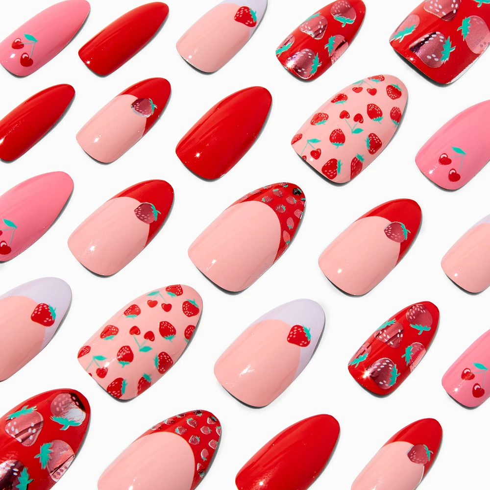 Strawberry Print Stiletto Vegan Faux Nail Set - 24 Pack