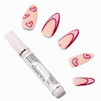 Heart Bling French Stiletto Vegan Faux Nail Set - 24 Pack