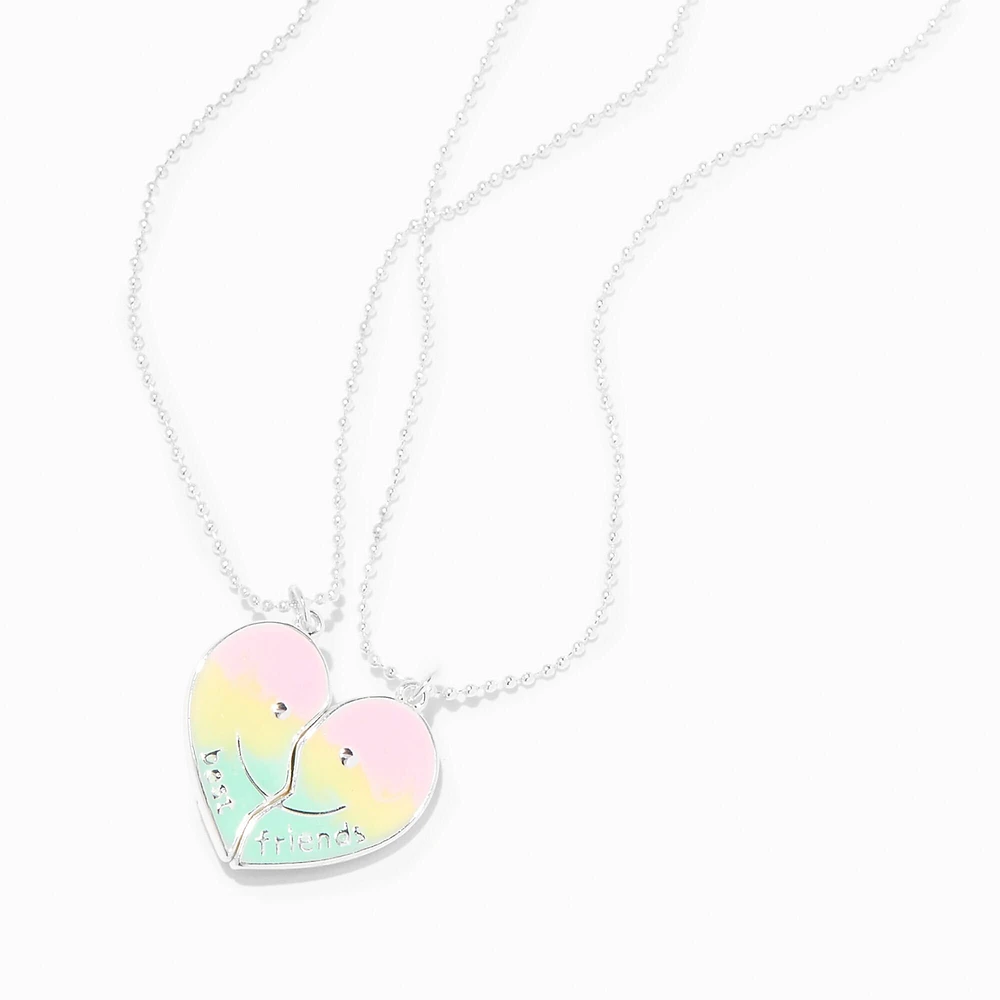 Best Friends Happy Face Glow in the Dark Split Ombré Heart Pendant Necklaces - 2 Pack