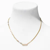 C LUXE by Claire's 18k Yellow Gold Plated Pavé Cubic Zirconia Paperclip & Curb Chain Necklace