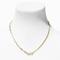 C LUXE by Claire's 18k Yellow Gold Plated Pavé Cubic Zirconia Paperclip & Curb Chain Necklace