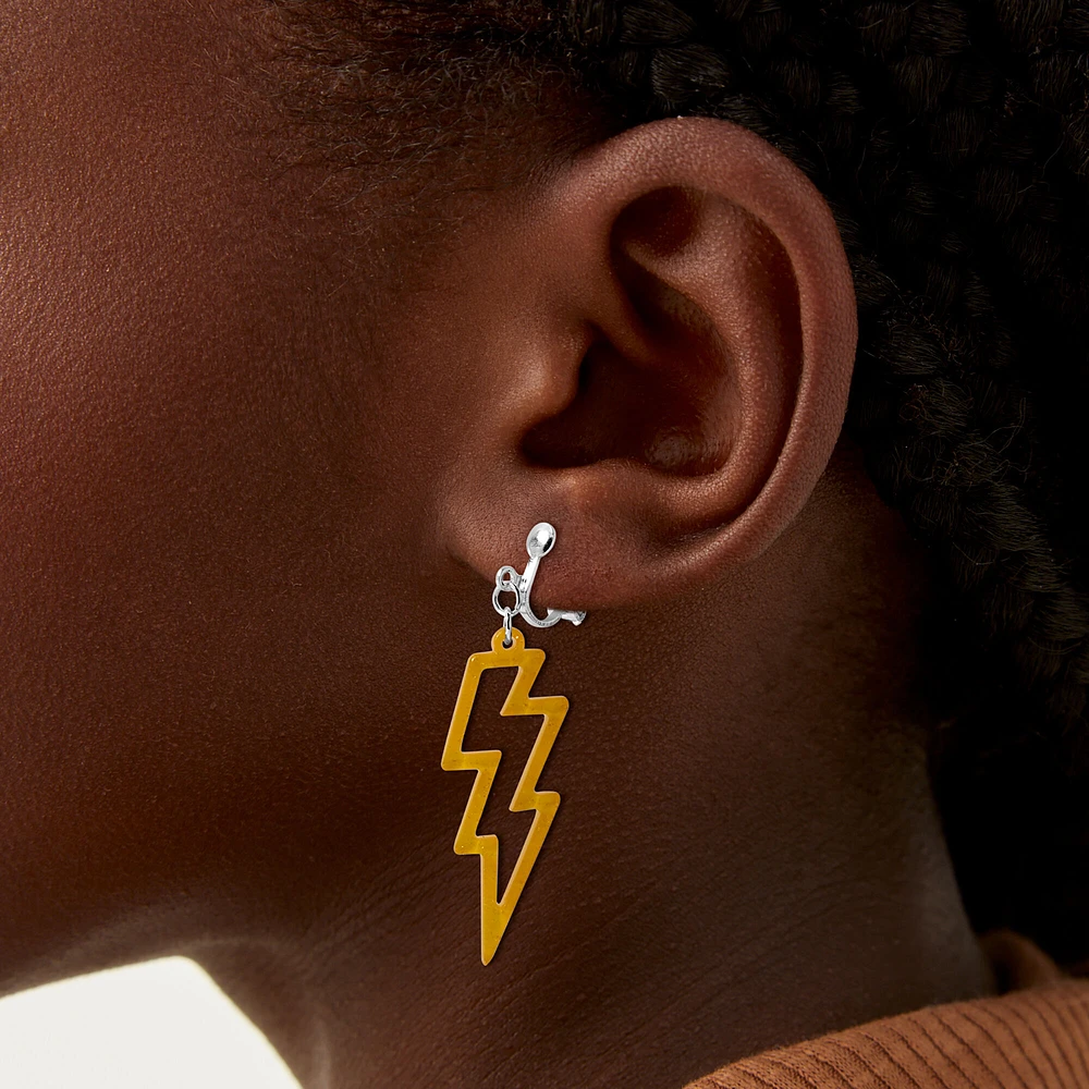 Yellow Lightning Clip-On Drop Earrings