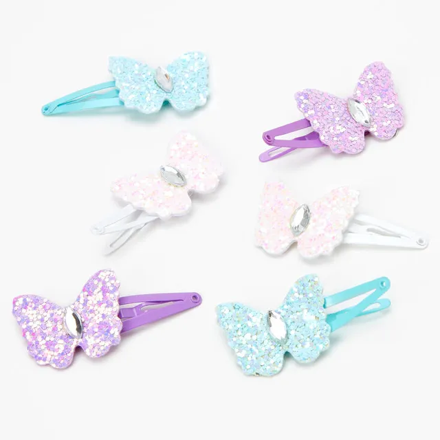 Claire's Club Glitter Bow Snap Hair Clips - 6 Pack