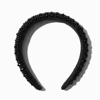Black Crystal Embellished Puff Headband