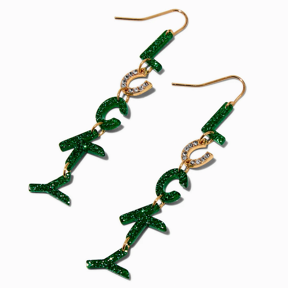 St. Patrick's Day Glitter "Lucky" Drop Earrings