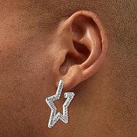 Silver-tone Pavé Star Hoop Earrings