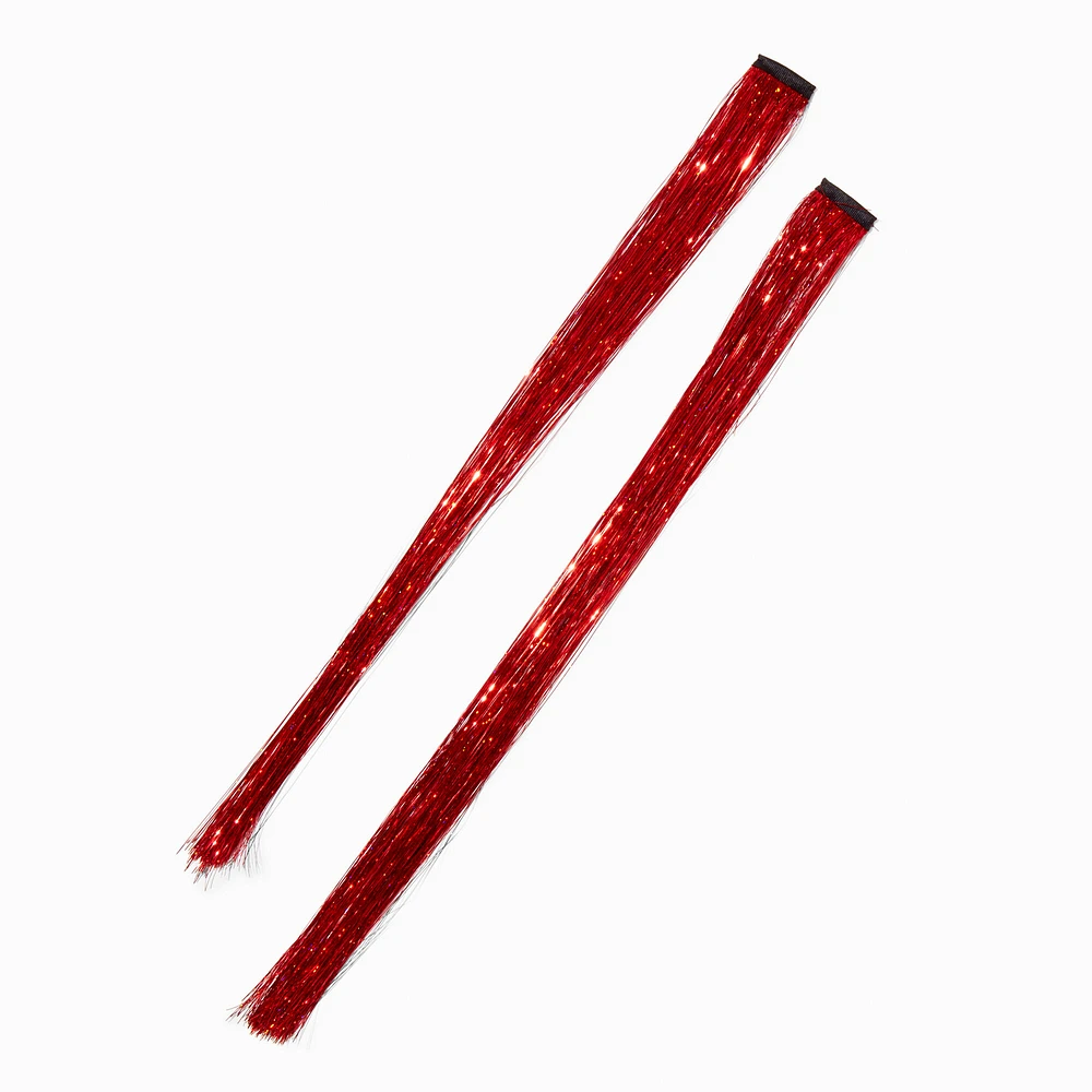 Red Tinsel Faux Hair Clip In Extensions - 2 Pack