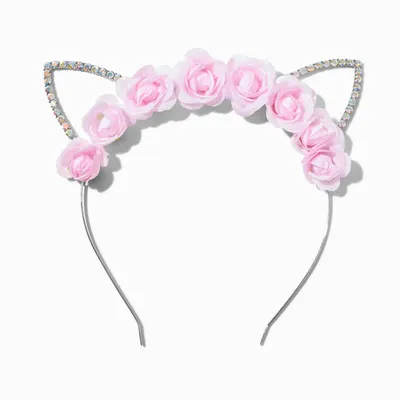 Flower Iridescent Crystal Cat Ears Headband