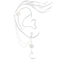 Silver Celestial Ear Cuff Connector Chain Earrings