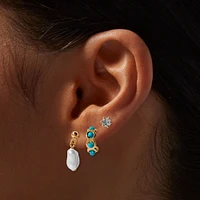 Gold-tone Turquoise Cubic Zirconia Earring Stackables Set - 3 Pack