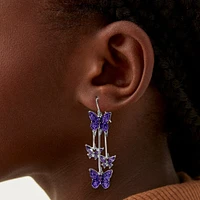 Purple Butterfly 3" Drop Earrings