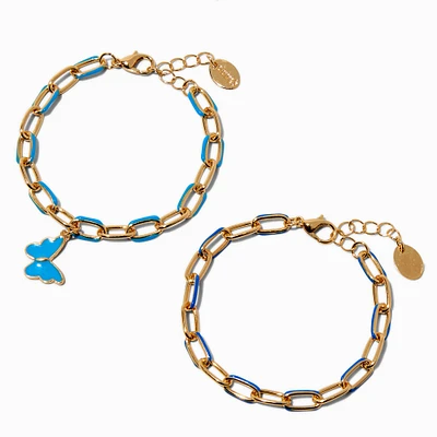 Blue Butterfly Colored Link Chain Bracelets - 2 Pack