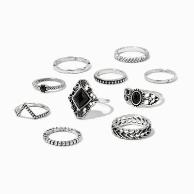 Silver & Black Mixed Vintage Rings - 10 Pack