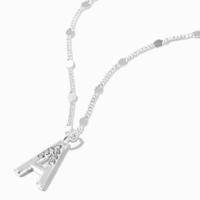 Silver Half Stone Initial Pendant Necklace