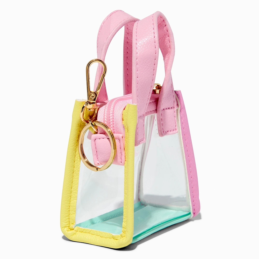 Pastel Colorblock Clear Mini Tote Bag Keychain