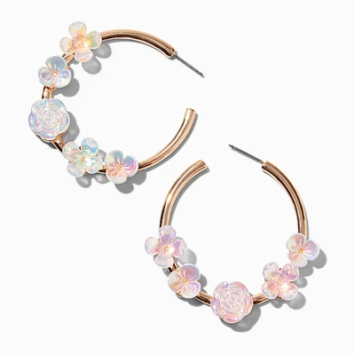 Pearlized Flower 50MM Gold-tone Hoop Earrings