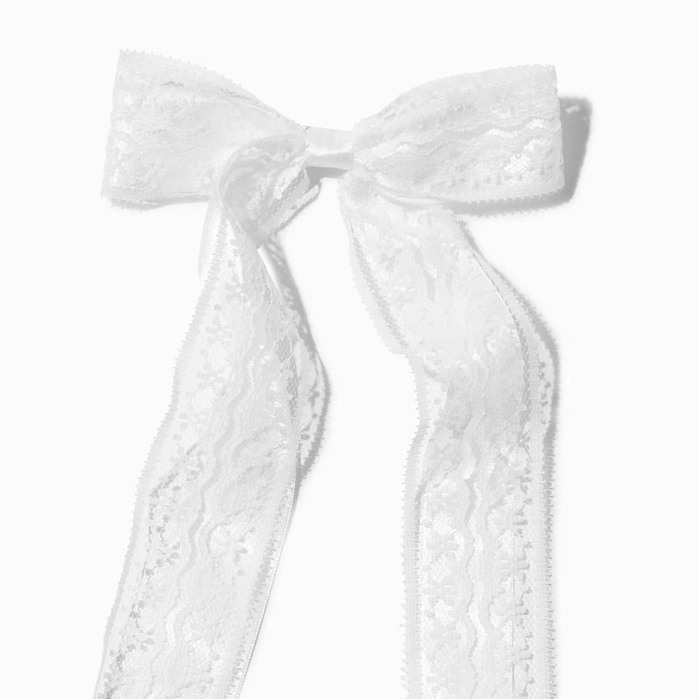 White Lace Satin Hair Bow Clip