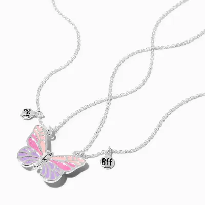 Best Friends UV Color-Changing Split Butterfly Pendant Necklaces - 2 Pack