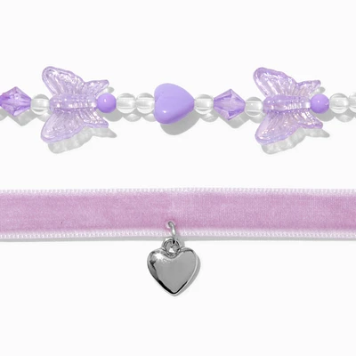 Purple Velvet Butterfly Beaded Choker Necklaces - 2 Pack