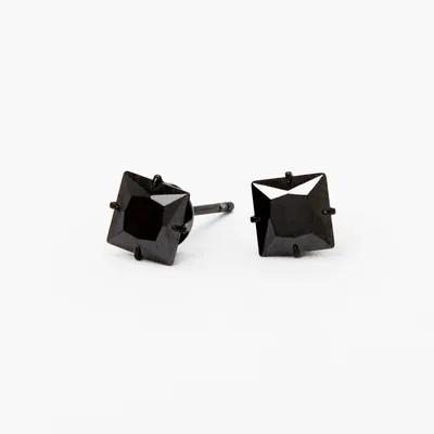 C LUXE by Claire's Black Titanium Cubic Zirconia 6MM Square Stud Earrings