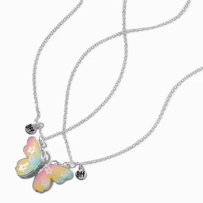 Best Friends Pastel Flower Split Butterfly Pendant Necklaces - 2 Pack