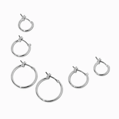 Silver-tone Graduated Hoop Earring Stackables Set - 3 Pack