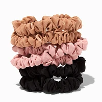 Black, Pink, & Tan Skinny Silky Hair Scrunchies - 6 Pack