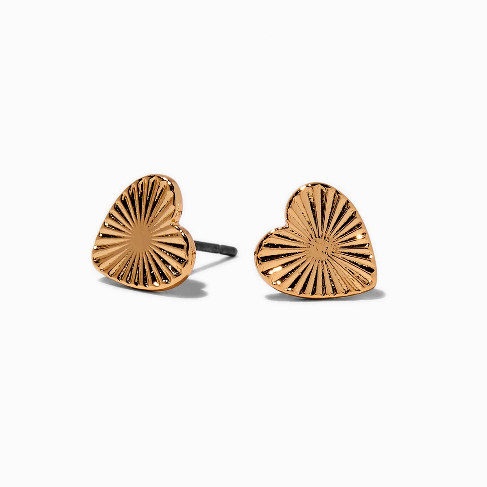 Gold-tone Radiating Heart Stud Earrings