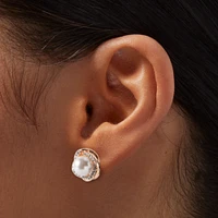Rose Gold-tone Pearl & Crystal Halo Stud Earrings