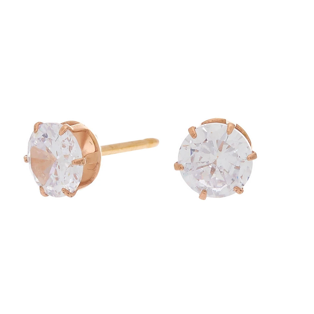 C LUXE by Claire's Rose Gold Titanium Cubic Zirconia 6MM Round Stud Earrings