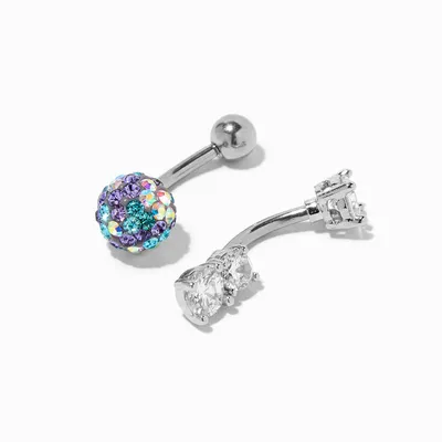Silver 14G Crystal & Cotton Candy Fireball Belly Rings - 2 Pack