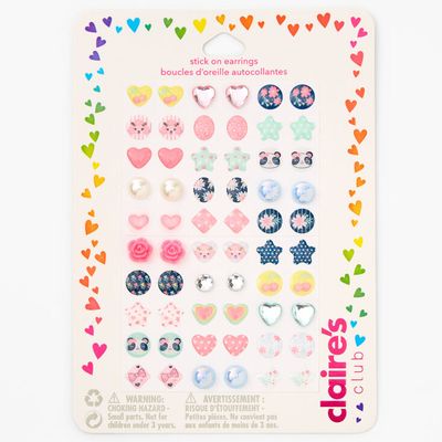 Claire's Club Hearts and Stars Stick On Earrings - 30 Pack