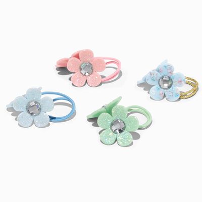 Claire's Club Glitter Flower Knocker Hair Ties - 4 Pack
