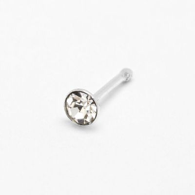 Sterling Silver 22G Round Faceted Crystal Nose Stud