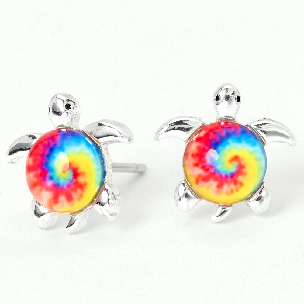 Sterling Silver Tie Dye Turtle Stud Earrings