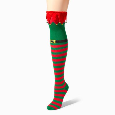 Christmas Elf Over The Knee Socks