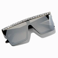 Rhinestone Browline Black Shield Sunglasses