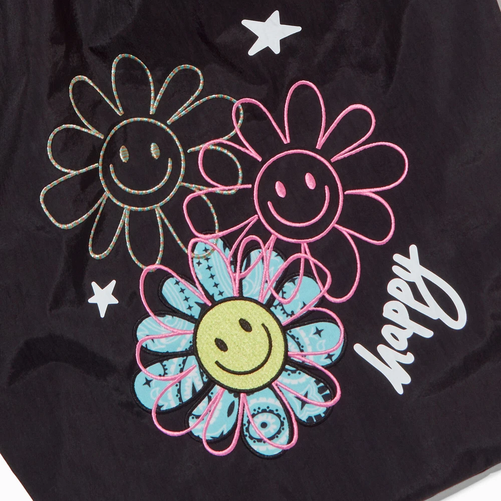 "Happy" Daisy Black Festival Tote Bag