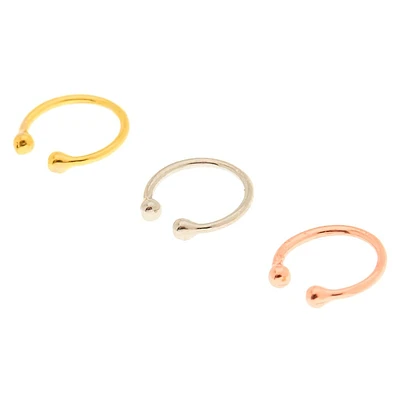 Mixed Metal Faux Hoop Nose Rings - 3 Pack