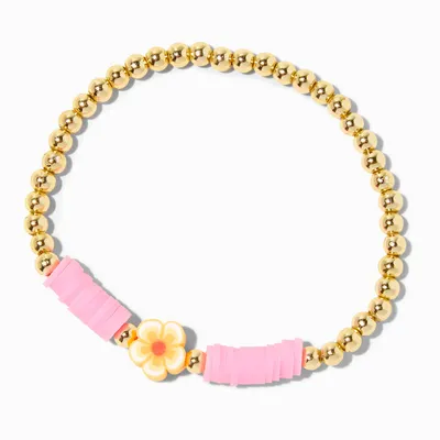 Gold & Pink Hibiscus Flower Stretch Bracelet