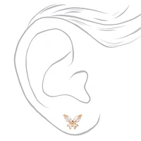 Gold-tone Cubic Zirconia Butterfly Stud Earrings