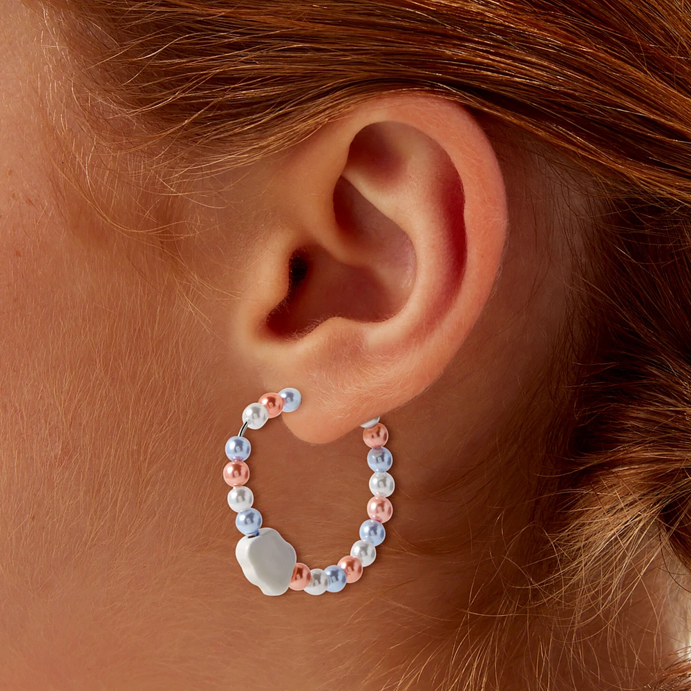 Blue & Orange Beaded Cloud Hoop Earrings