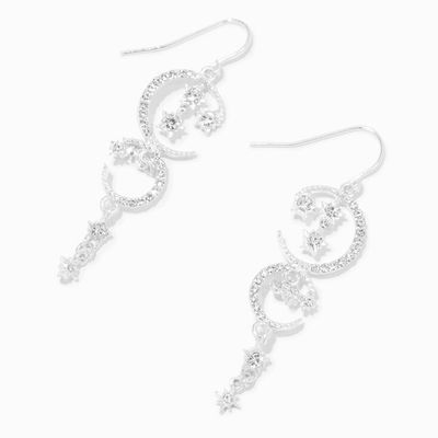 Silver Celestial Sparkle 2" Drop Earrings