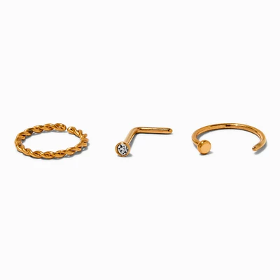 Gold-tone Titanium 20G Crystal Stud & Twisted Hoops - 3 Pack